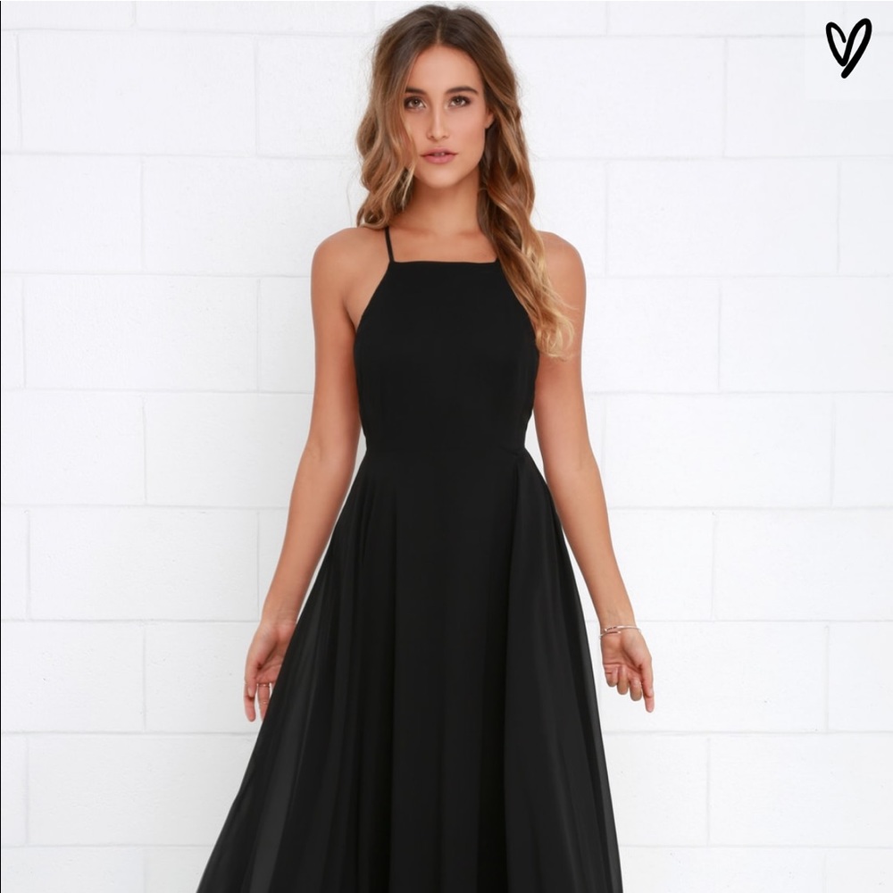 NWT Black chiffon long Lulus dress